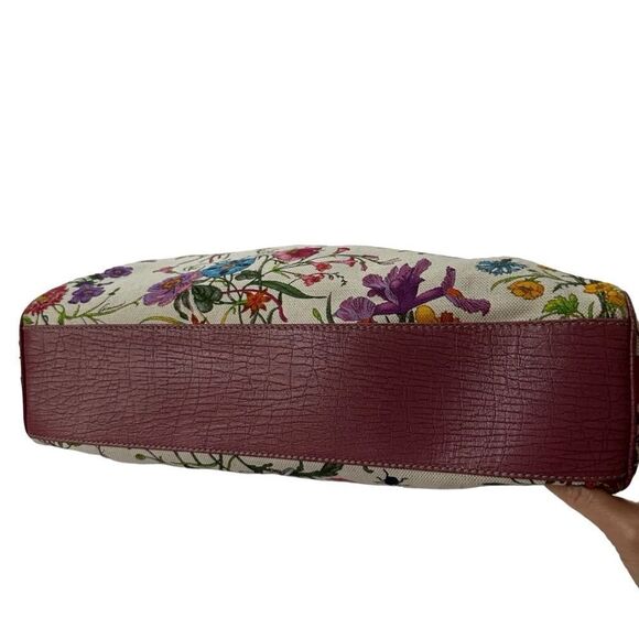 Gucci flora magenta pink leather trimmed tote - Picture 6 of 11